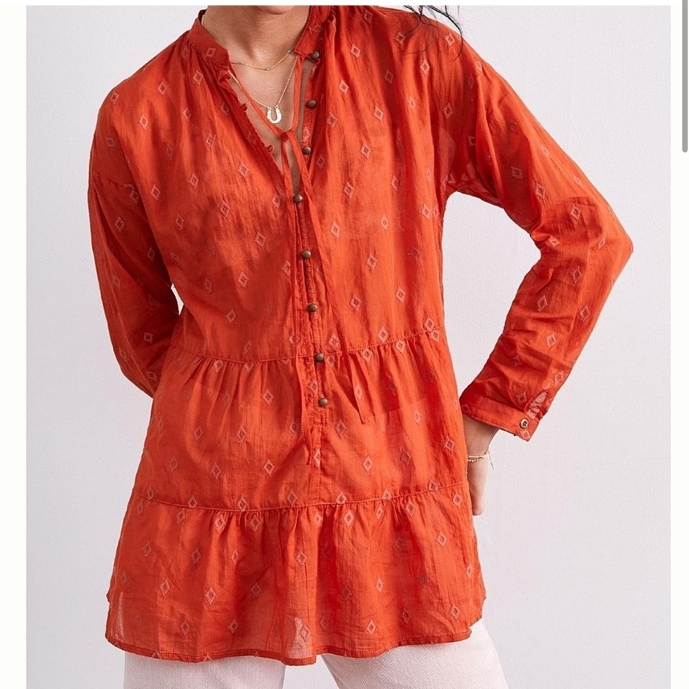 Anthropologie Pilcro Embroidered‎ 100% Cotton Tiered Tunic Blouse